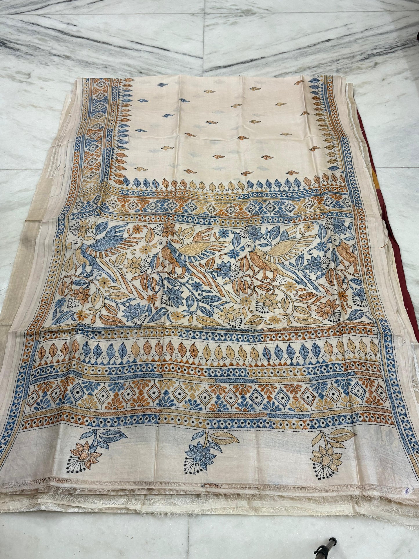 Pure Gachhi Tussar Handicrafts Kantha Stitch Saree