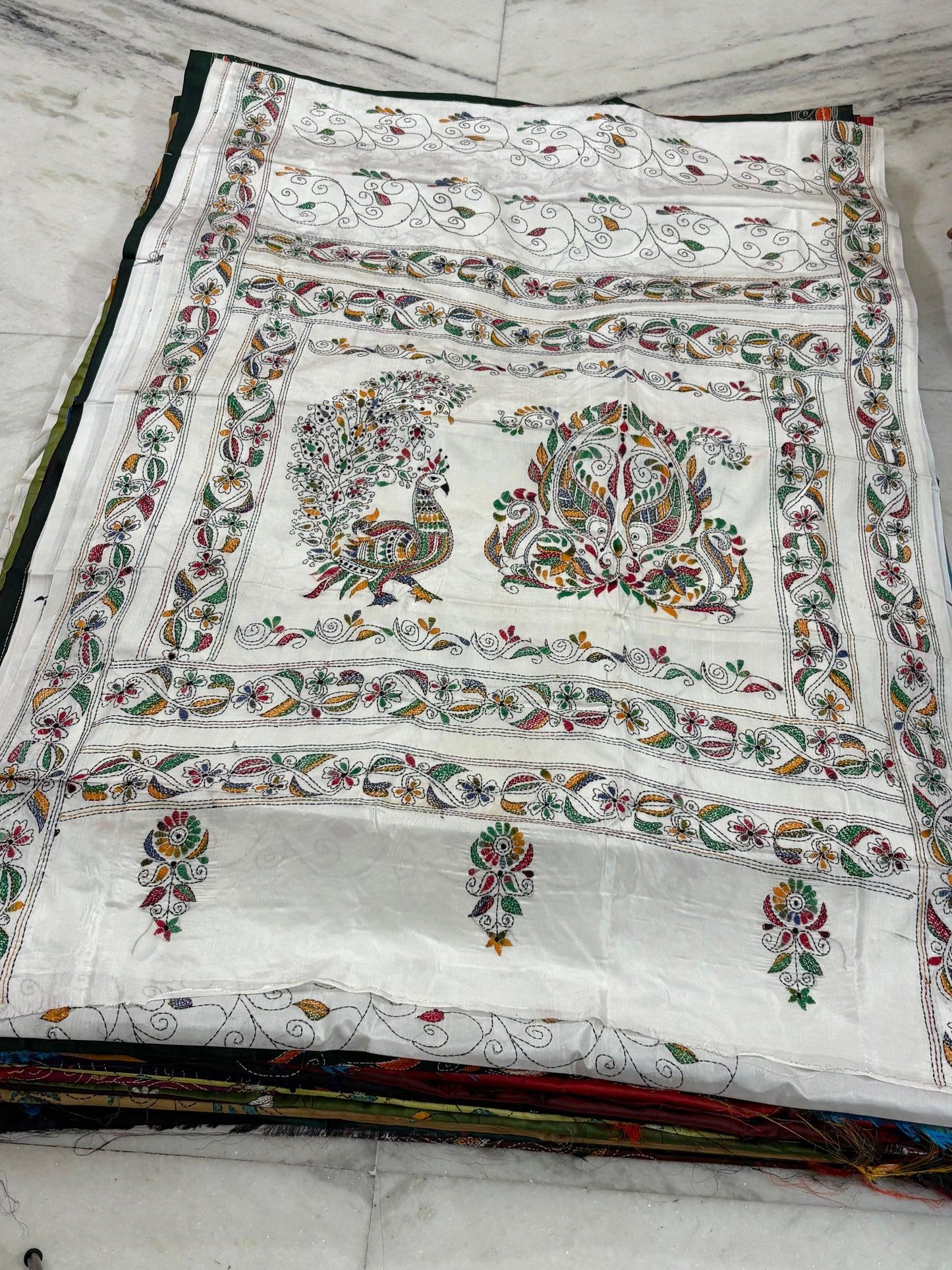 Blended Bangalore Silk Hand Crafted Kantha Stitch Saree