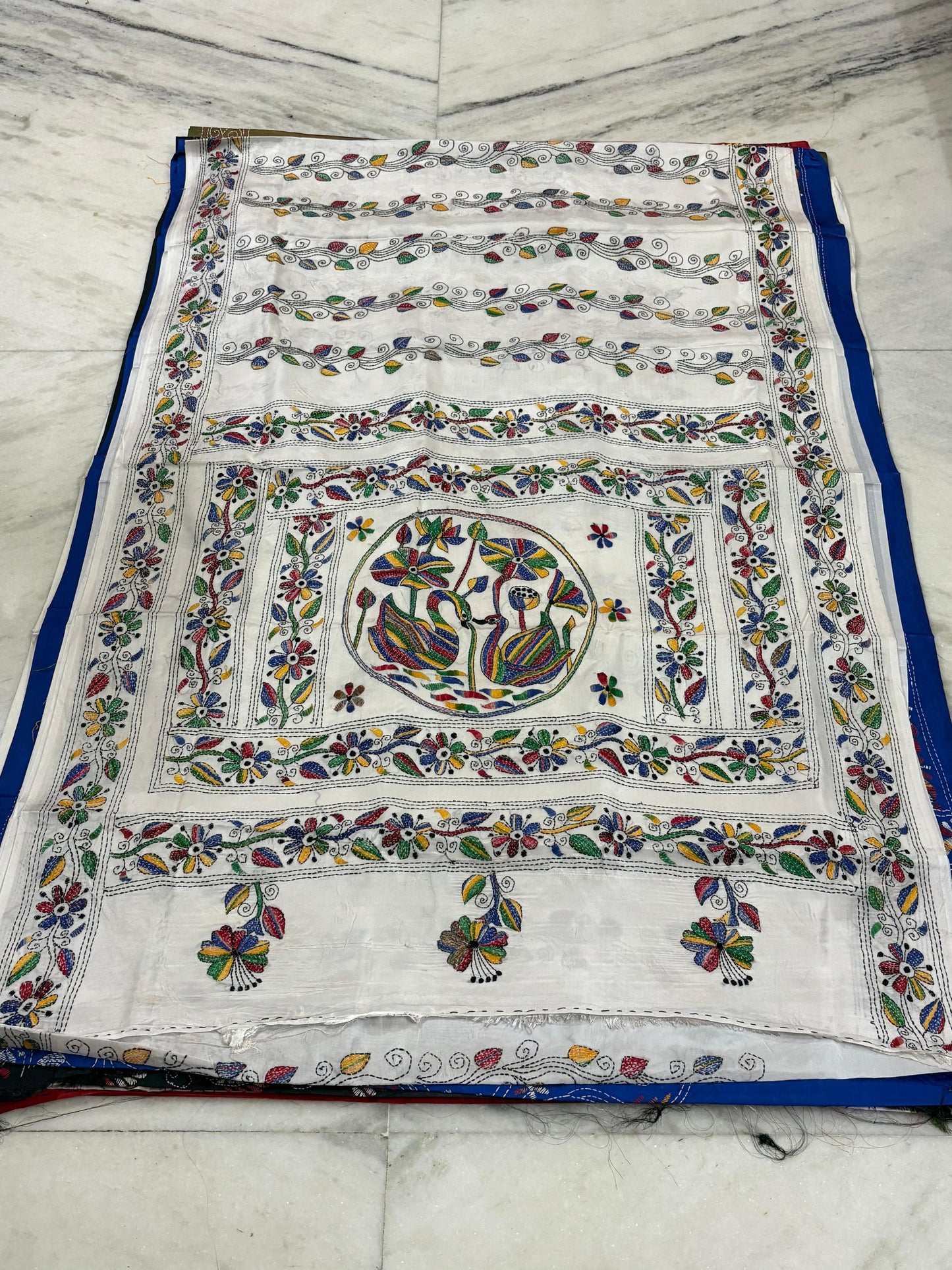 Blended Murshidabad Silk Hand Crafted Kantha Stitch Saree