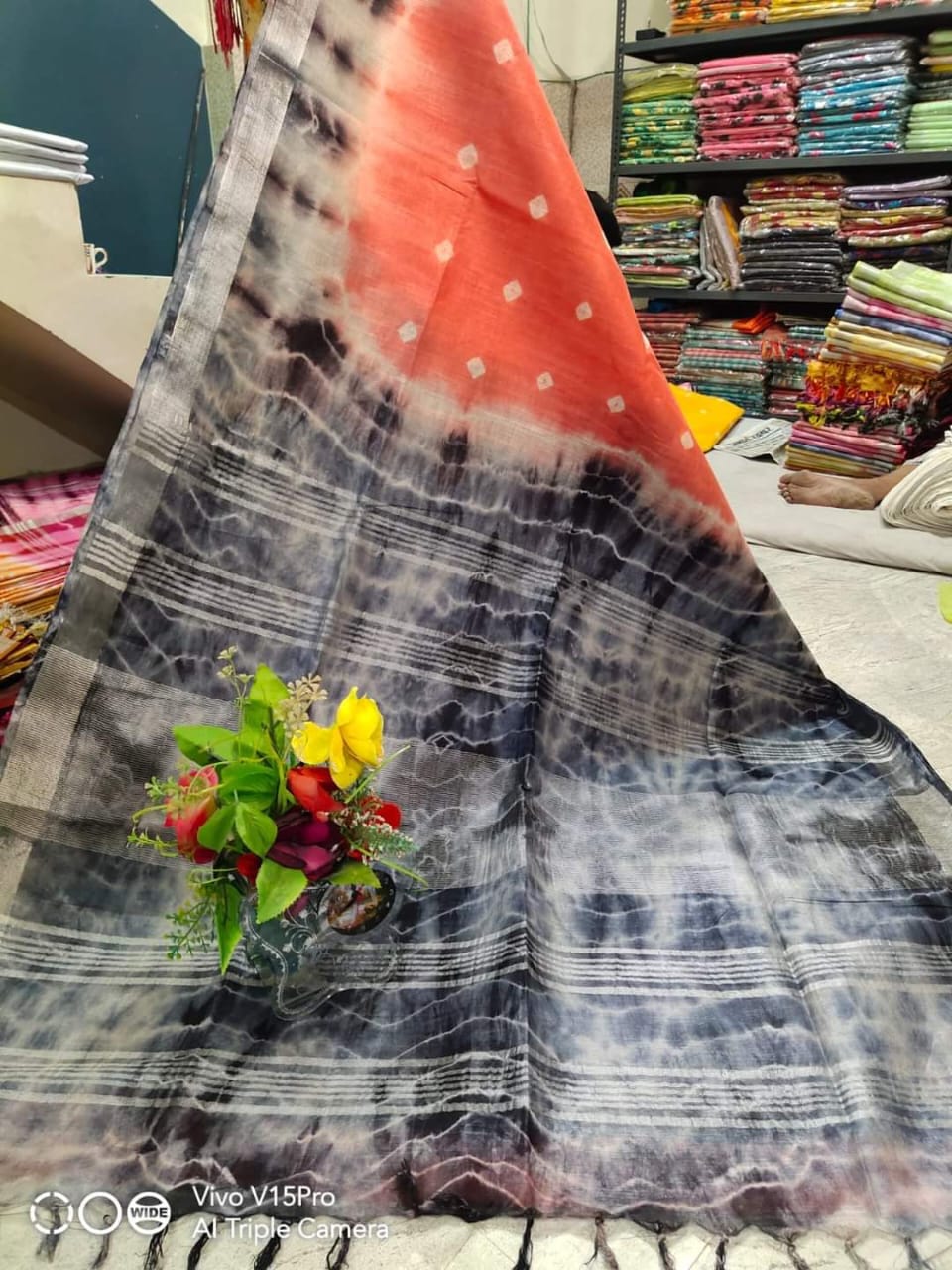 Handcrafted Shibori & Bandhani Technique Saree