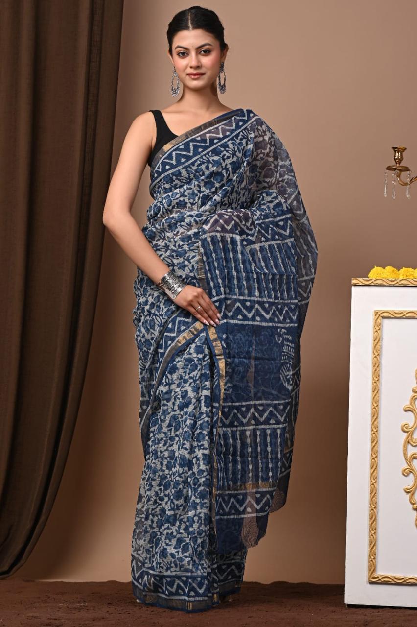 Hand Block Printing Saree on Kota Silk