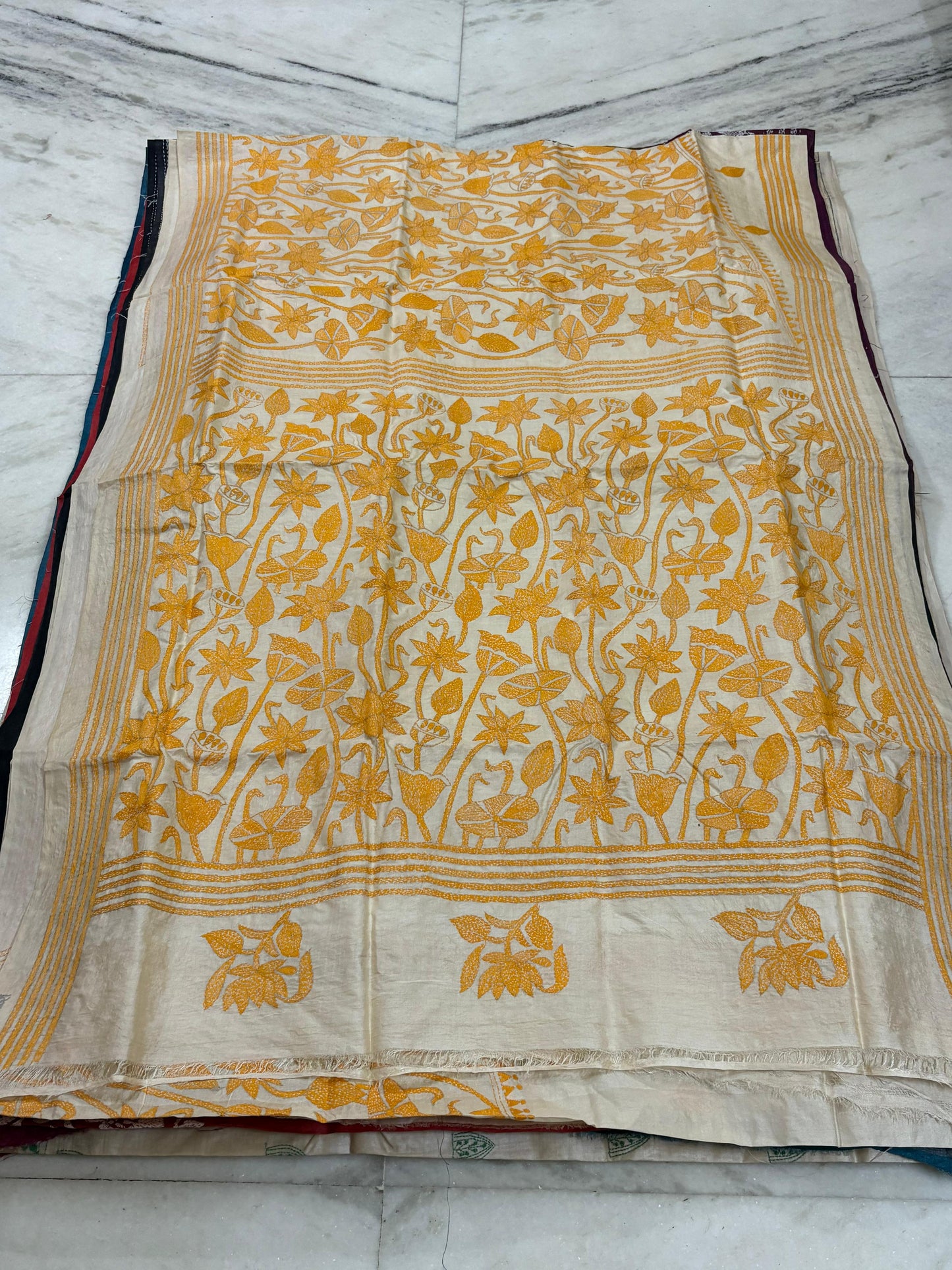 Korean Tussar Handicrafts Kantha Stitch Saree