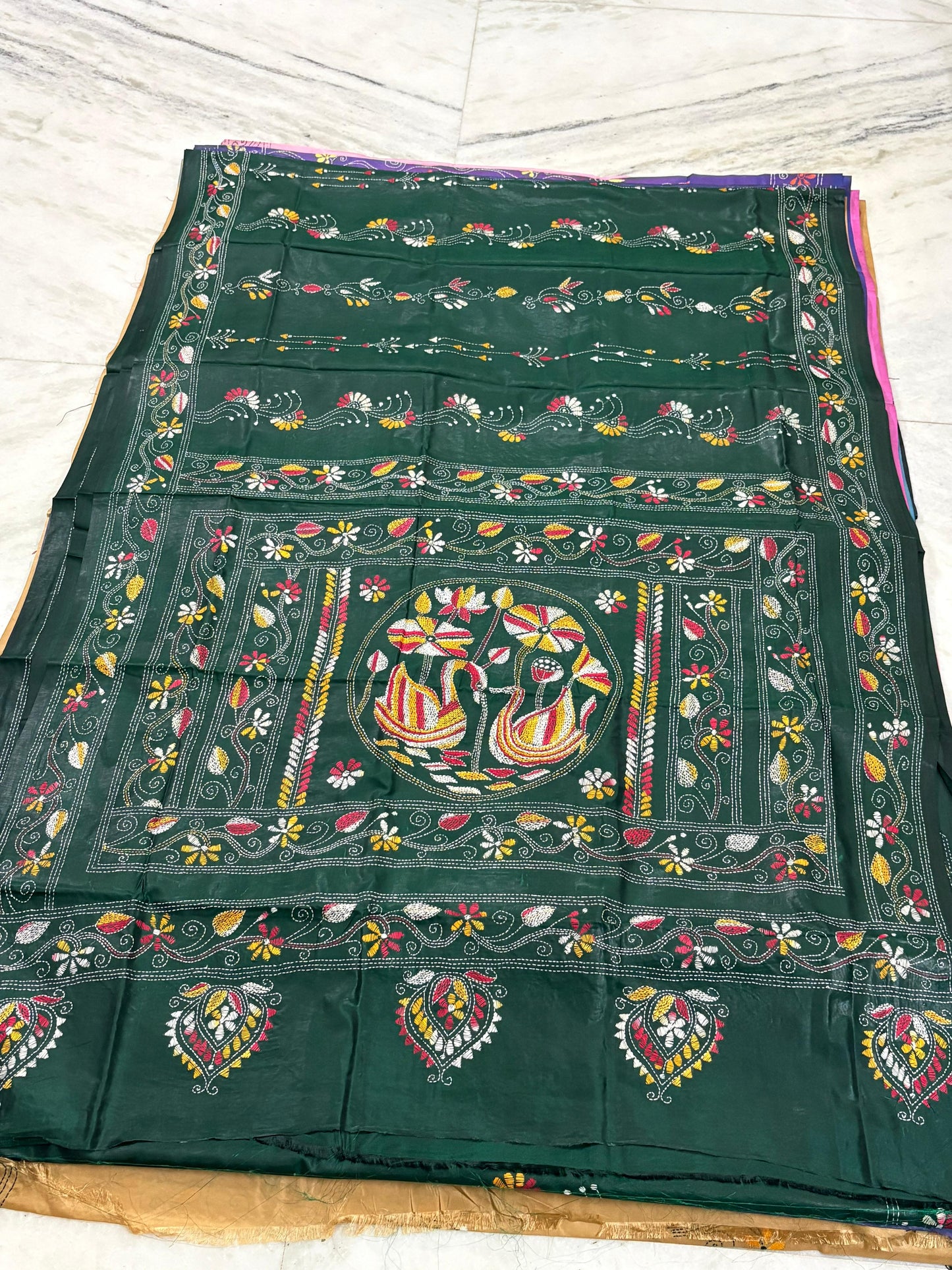 Blended Murshidabad Silk Hand Crafted Kantha Stitch Saree