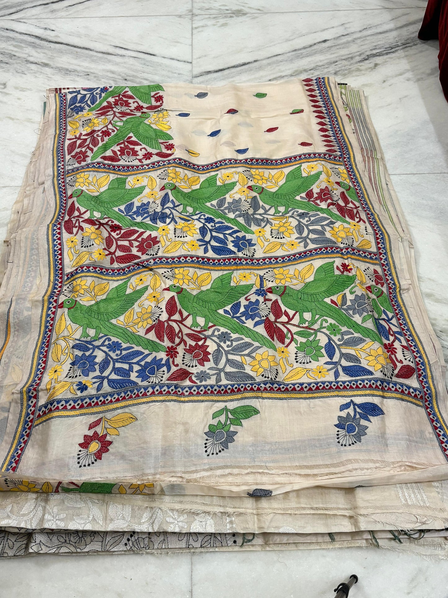 Korean Tussar Handicrafts Kantha Stitch Saree