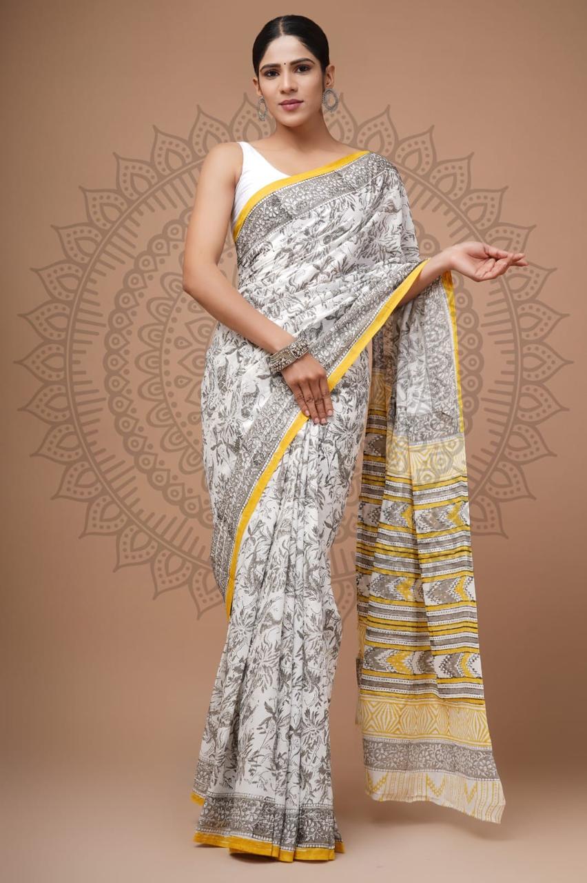 Hand Block Printing Saree with Miscellaneous Dyes