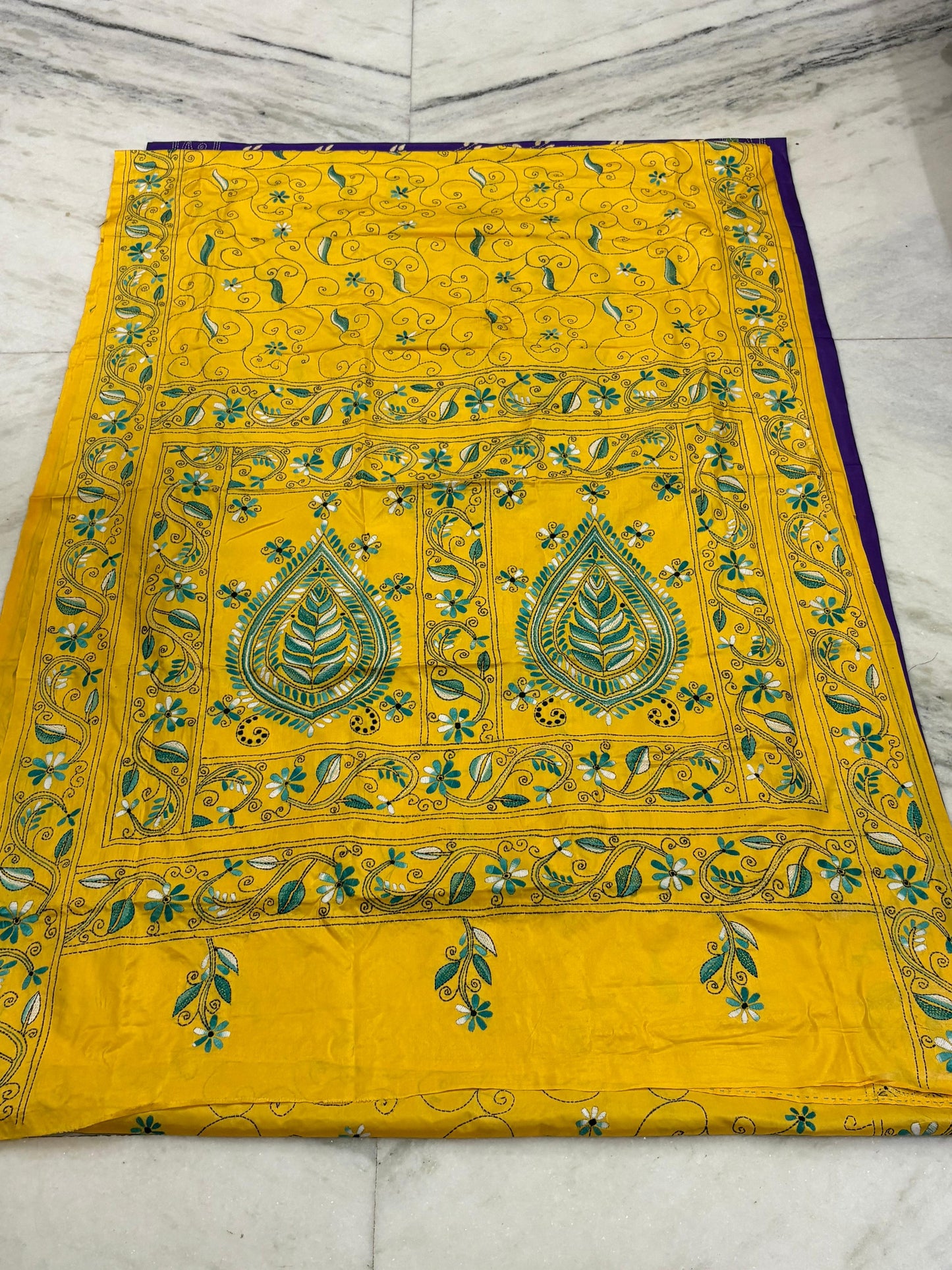 Blended Murshidabad Silk Hand Crafted Kantha Stitch Saree