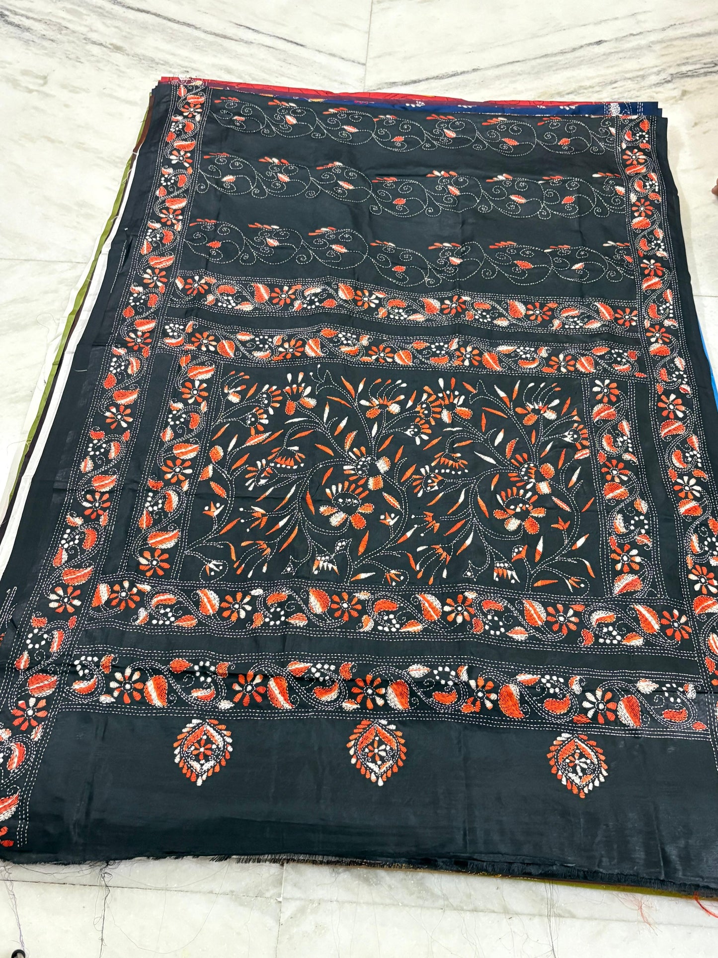 Blended Bangalore Silk Hand Crafted Kantha Stitch Saree
