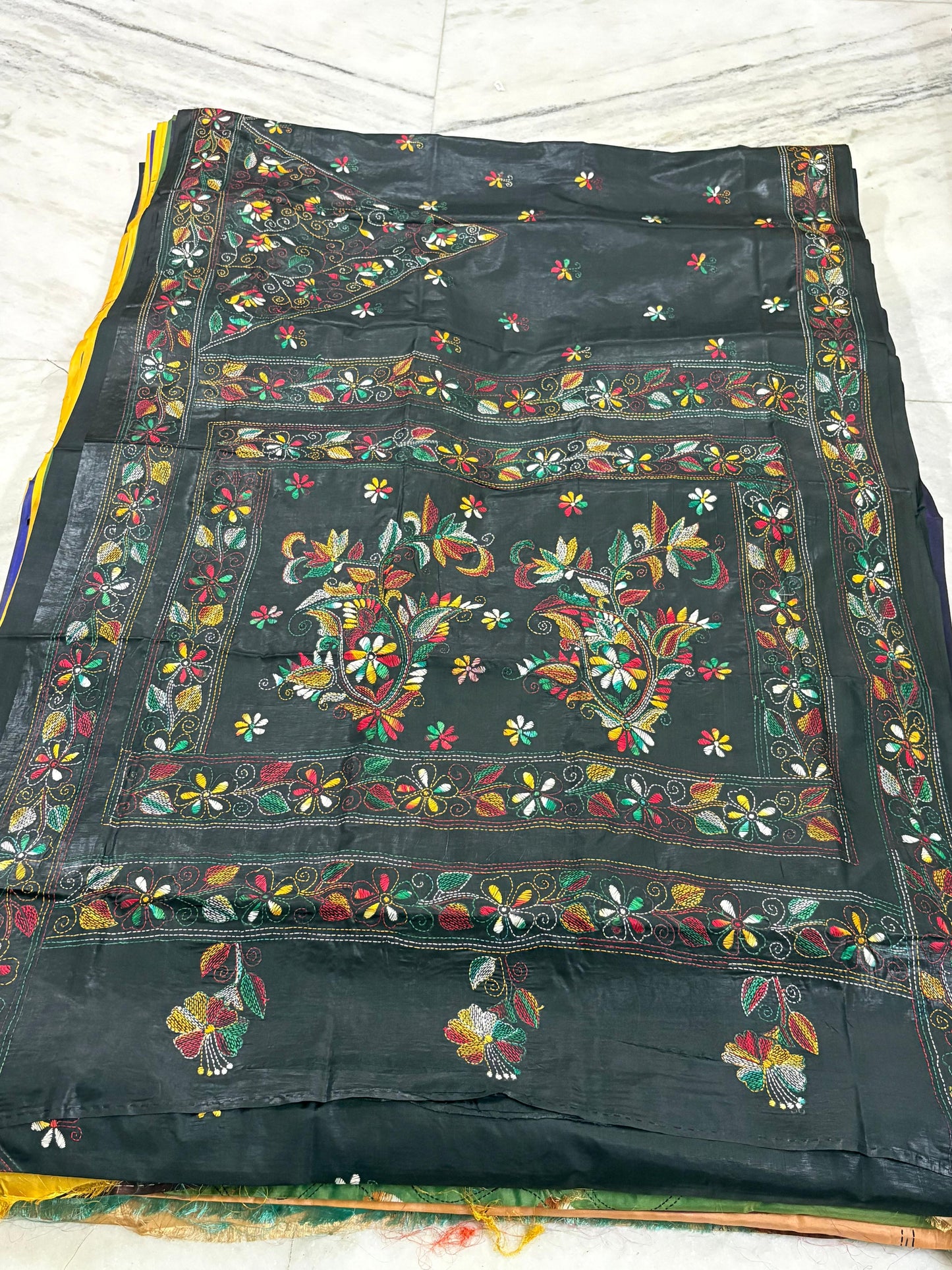 Blended Murshidabad Silk Hand Crafted Kantha Stitch Saree