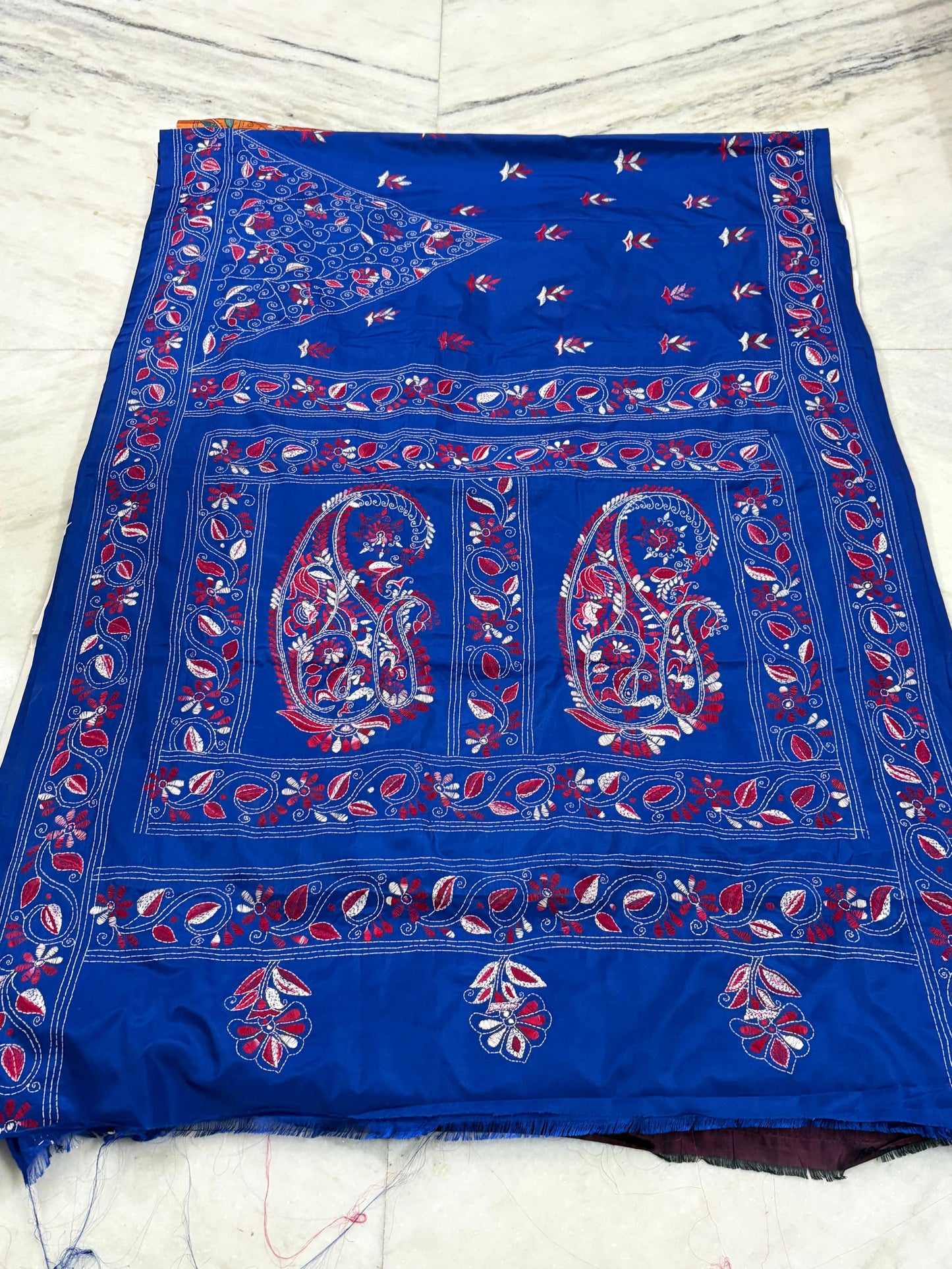 Blended Murshidabad Silk Hand Crafted Kantha Stitch Saree