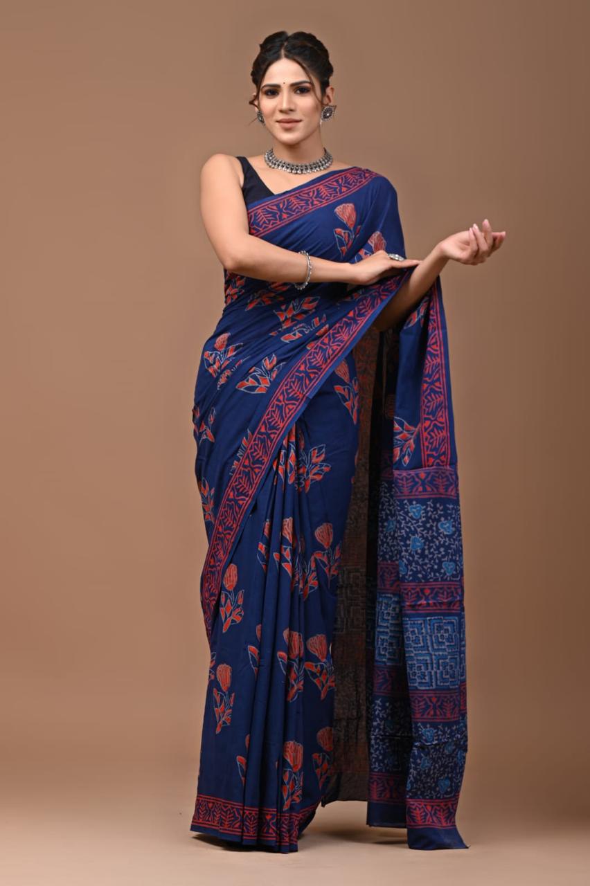 Hand Block Printing Saree with Miscellaneous Dyes