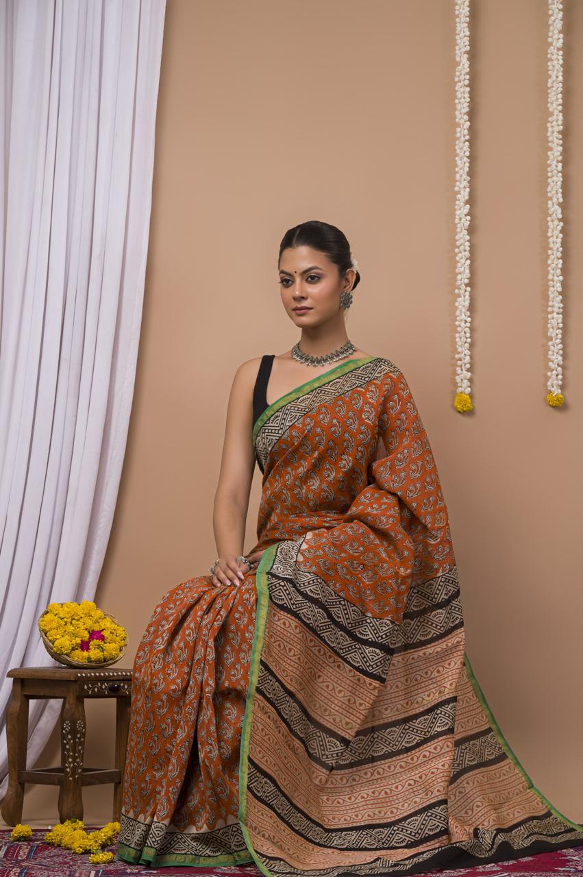 Hand Block Print Saree on Chanderi Silk