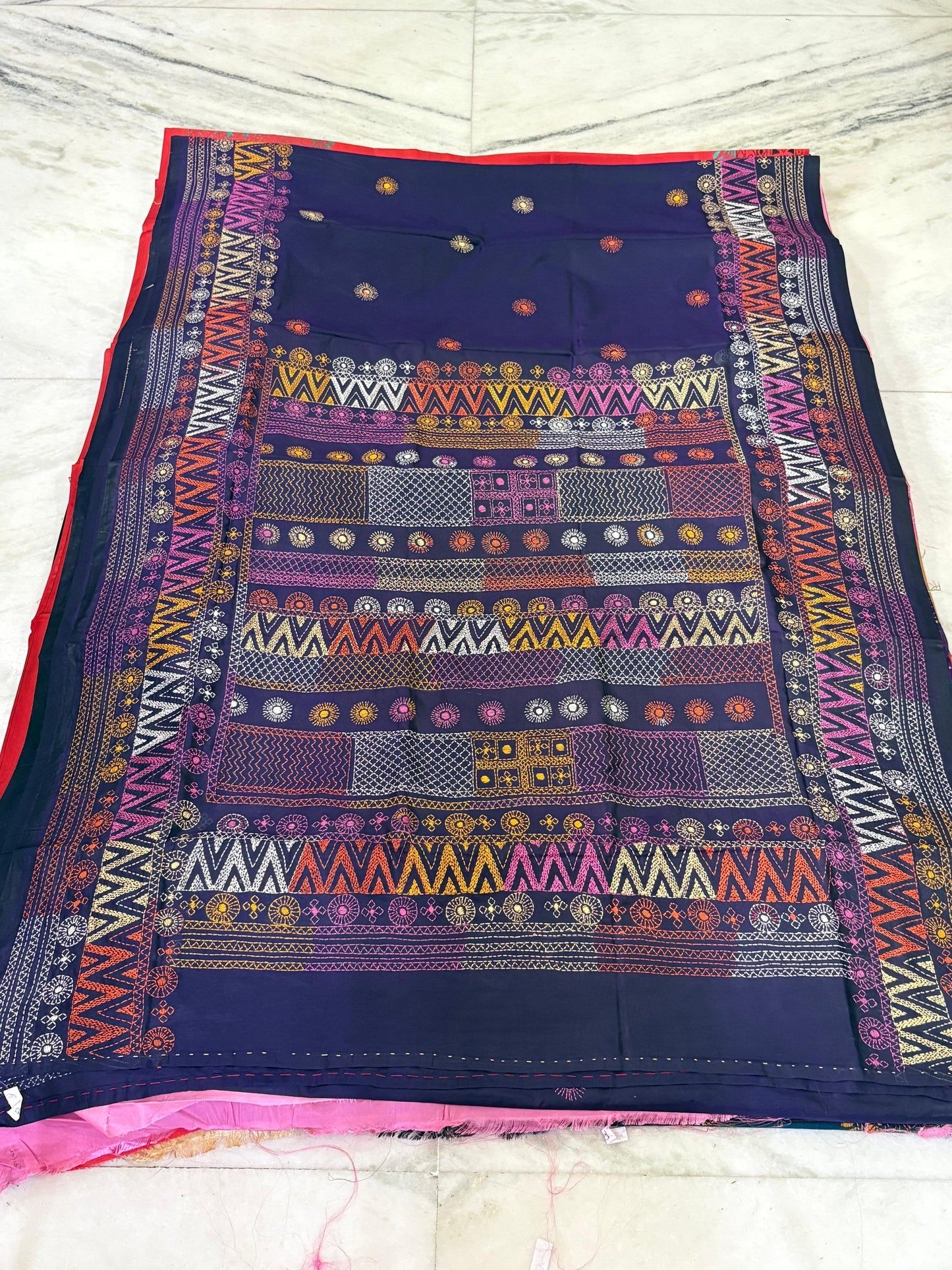 Lambani Hand Crafted Kantha Stitch Saree
