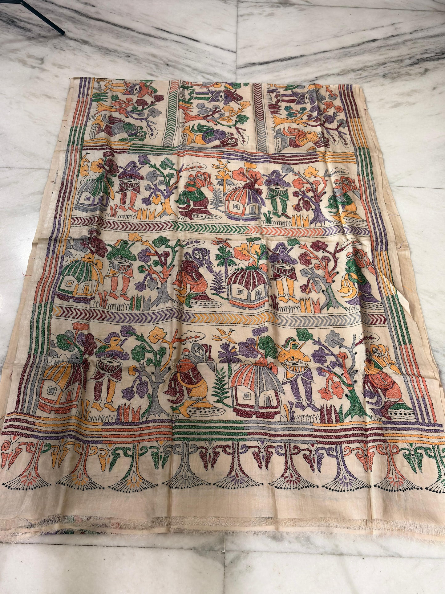 Pure Gachhi Tussar Handicrafts Kantha Stitch Saree