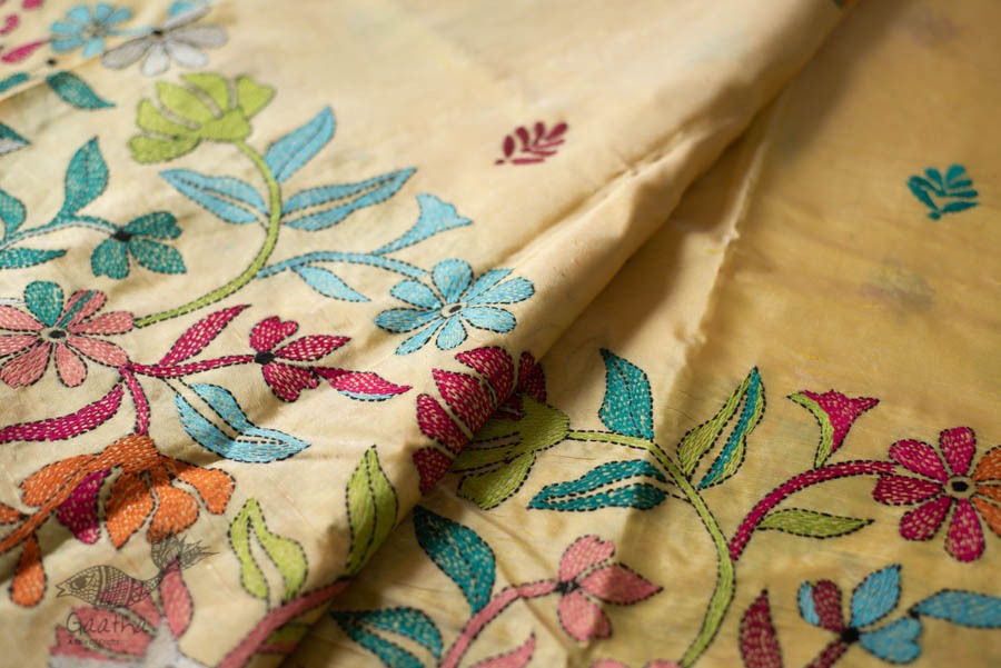 Korean Tussar Handicrafts Kantha Stitch Saree @ Rs. 6,999/-