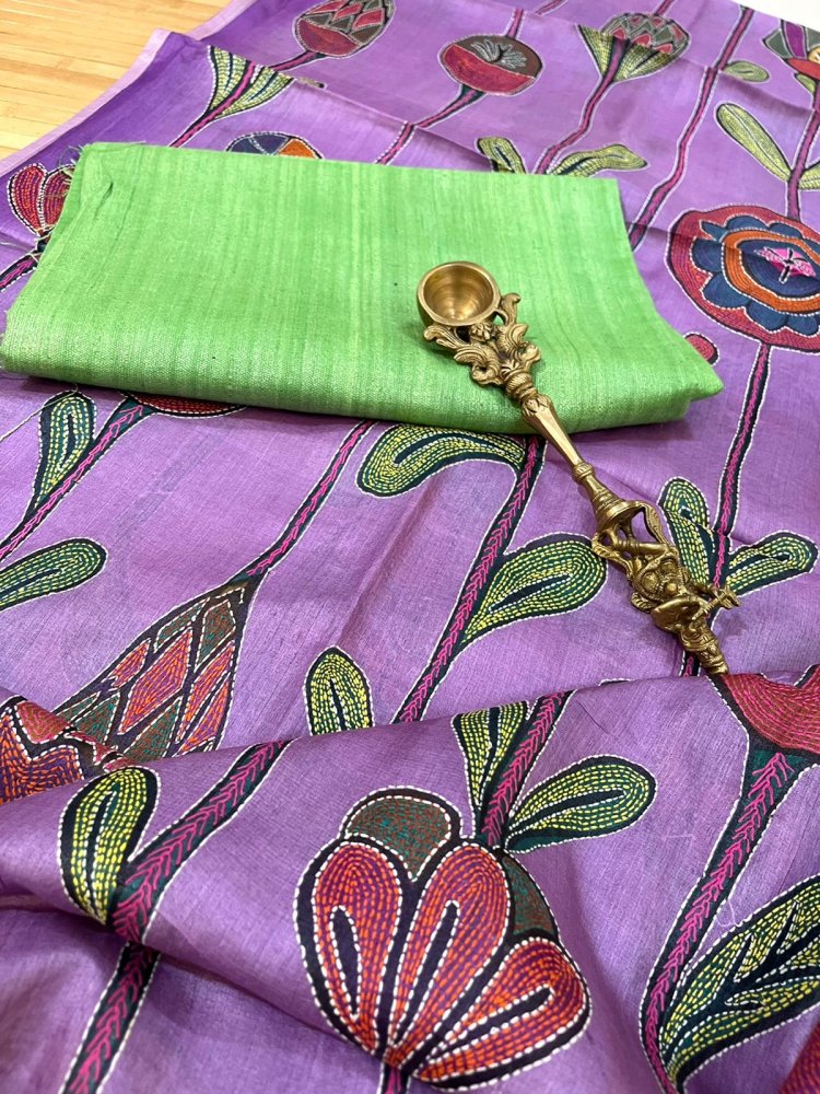 Blended Murshidabad Silk Hand Crafted Kantha Stitch Saree @ Rs. 1,399/-