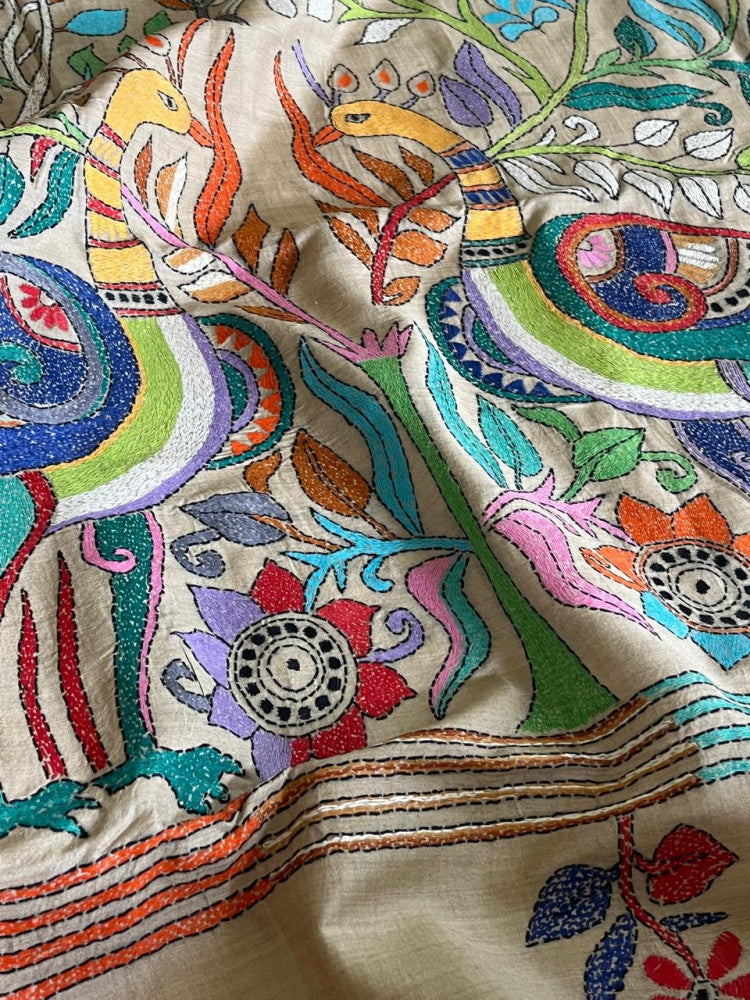 Pure Bangalore Silk Hand Crafted Kantha Stitch Saree @ Rs. 6,999/-