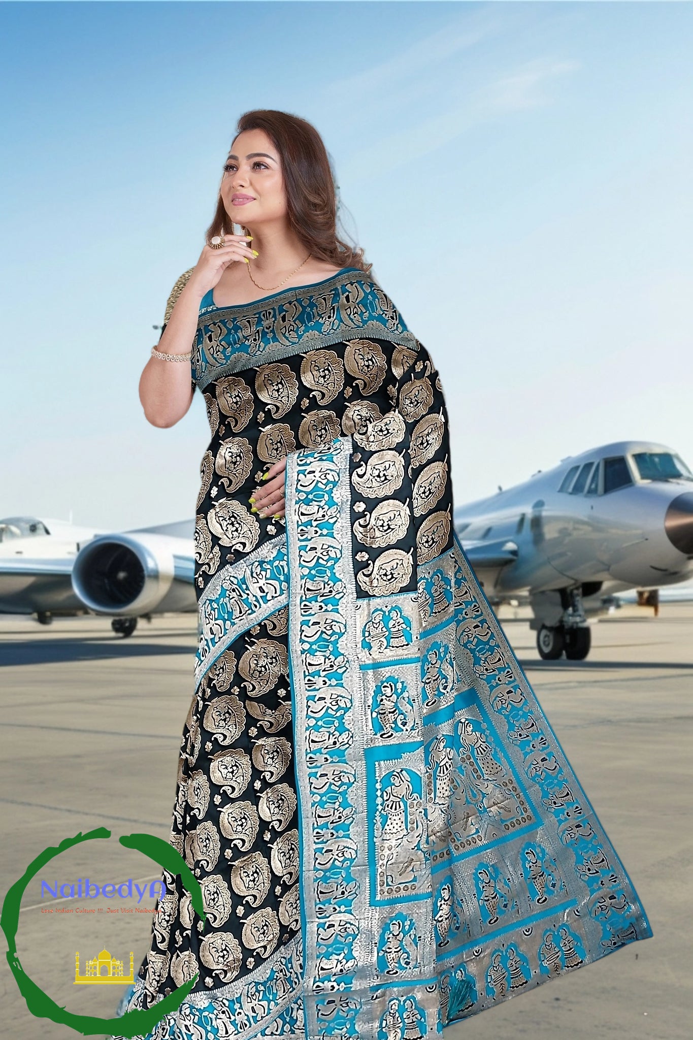 Black Exclusive Design Baluchari Sari With Heavy Copper Zari Work