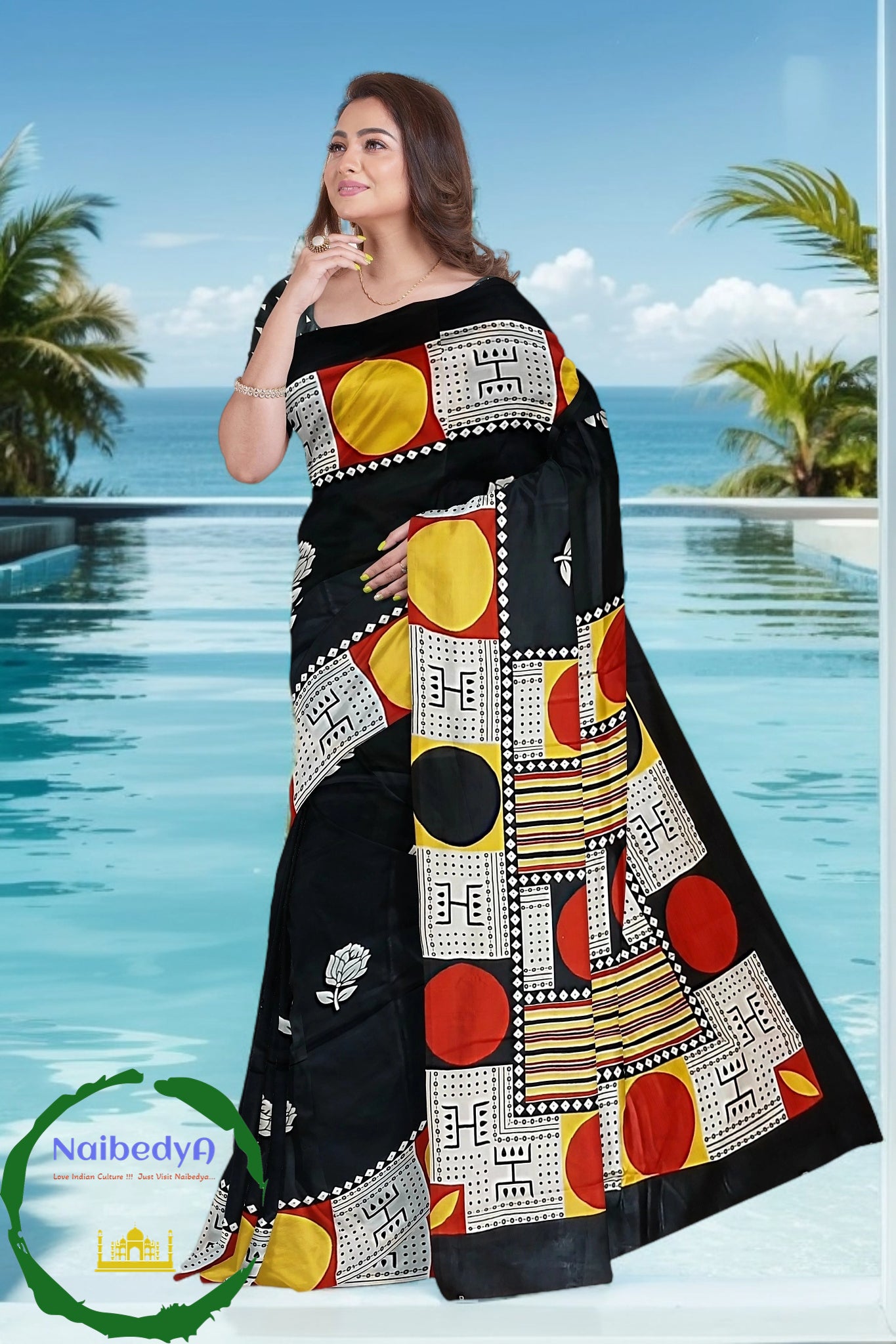 Swastik Design Black Chanderi Light Weight Sari