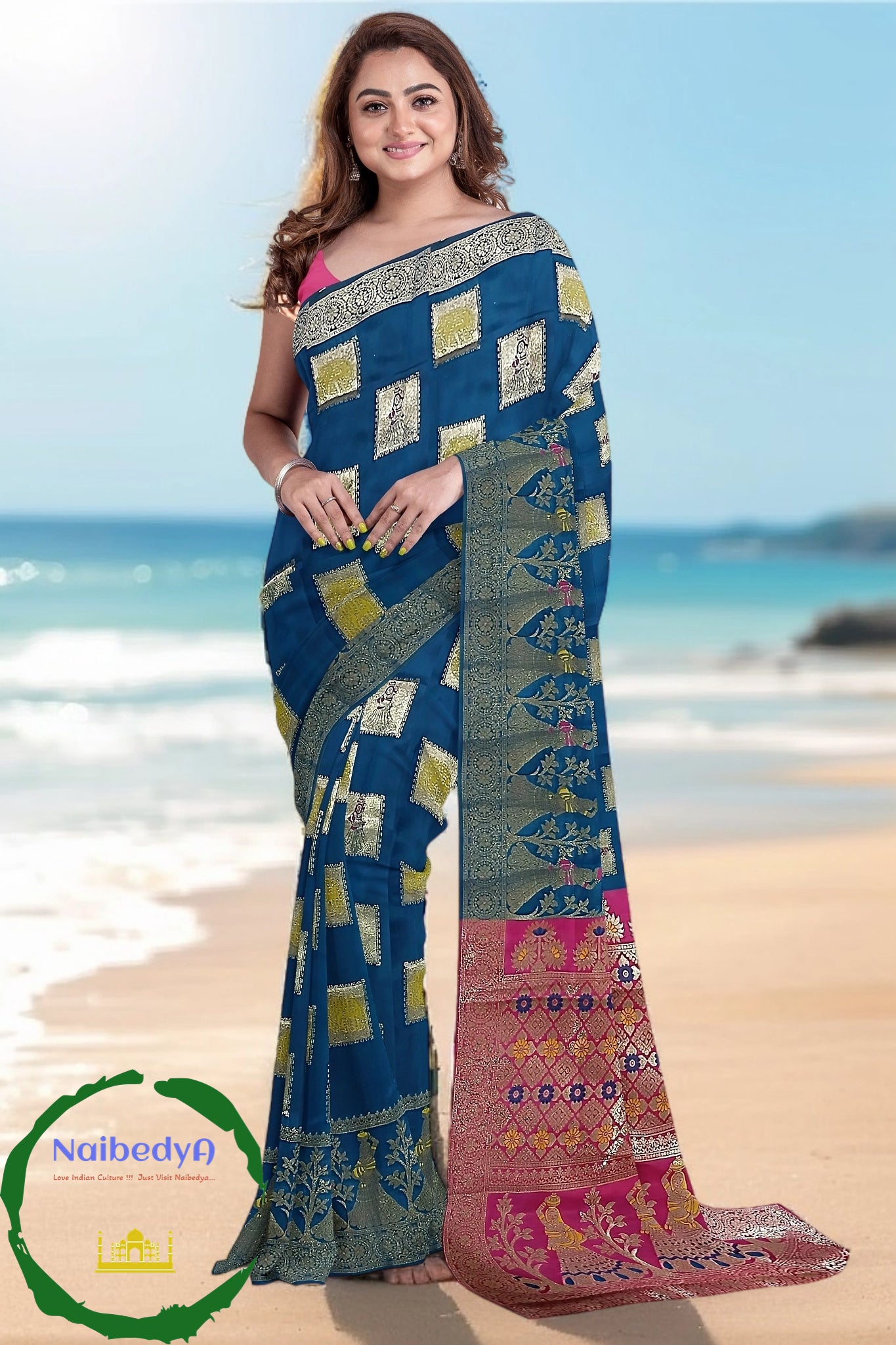 Kuppadam Unique Block Design Silk Sari With Hand-Zari Work