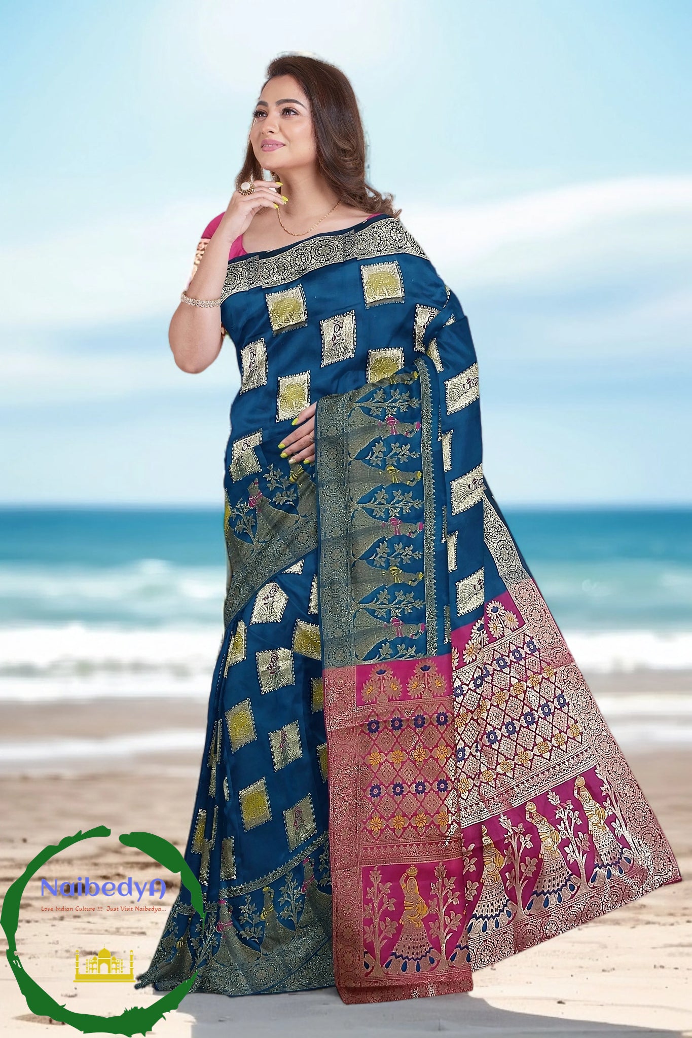 Kuppadam Unique Block Design Silk Sari With Hand-Zari Work