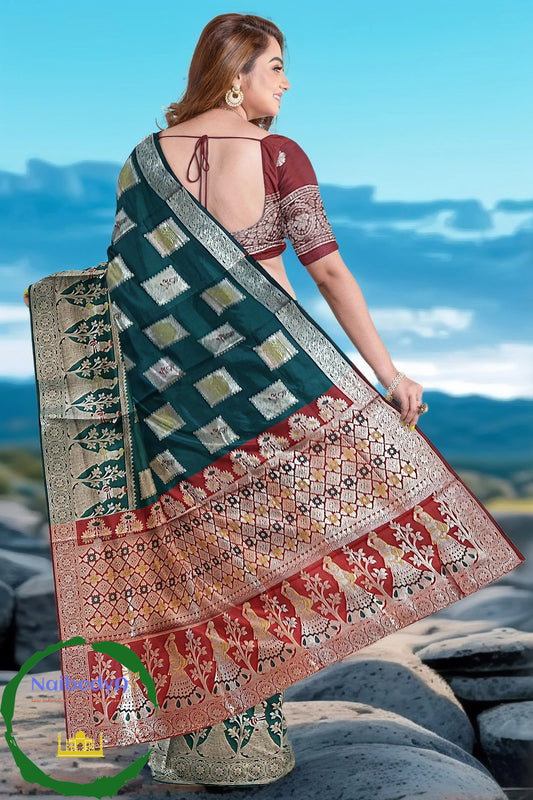 Kuppadam Unique Block Design Silk Sari With Hand-Zari Work