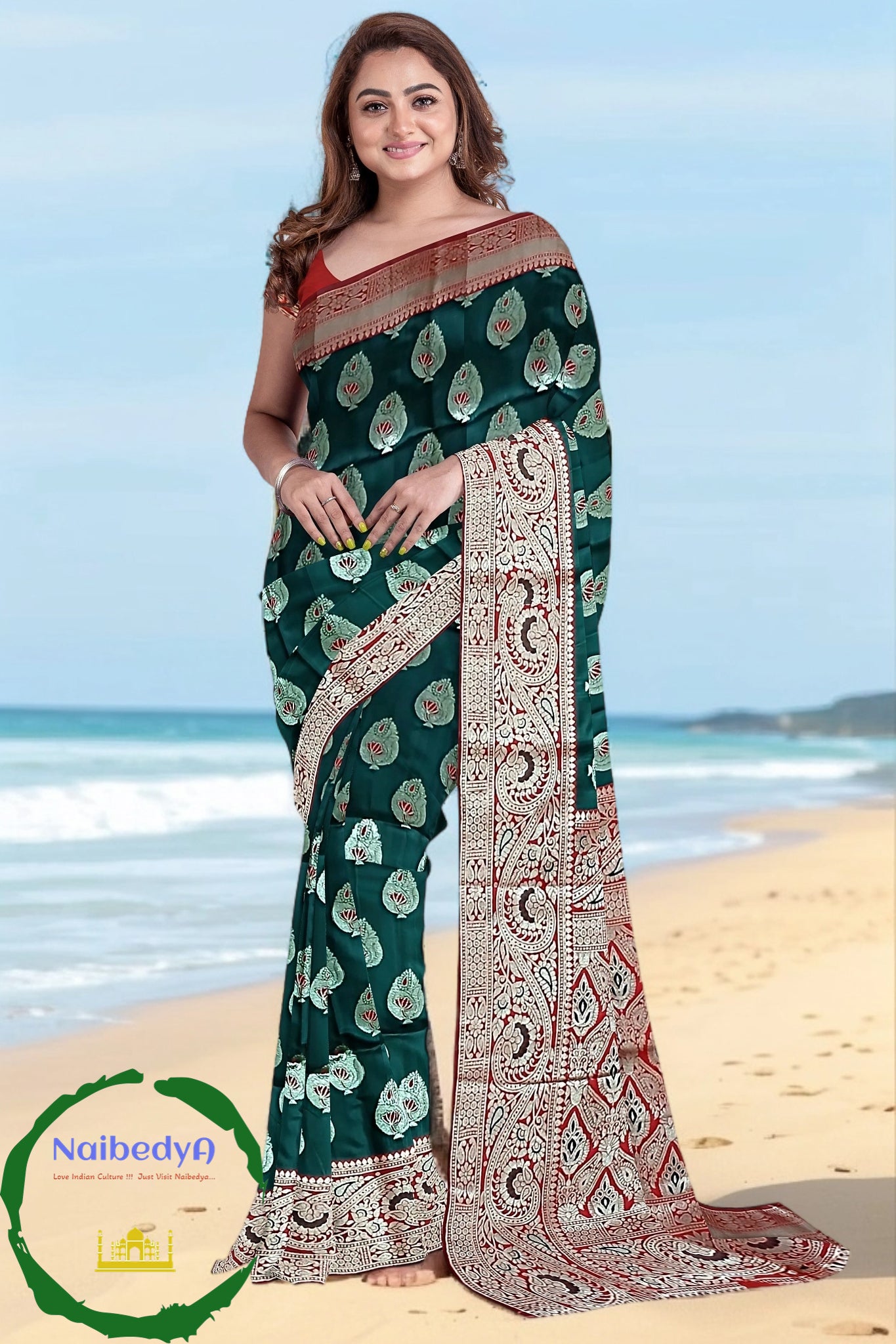 Exclusive Red & Green Patola Sari With Heavy Zari Works