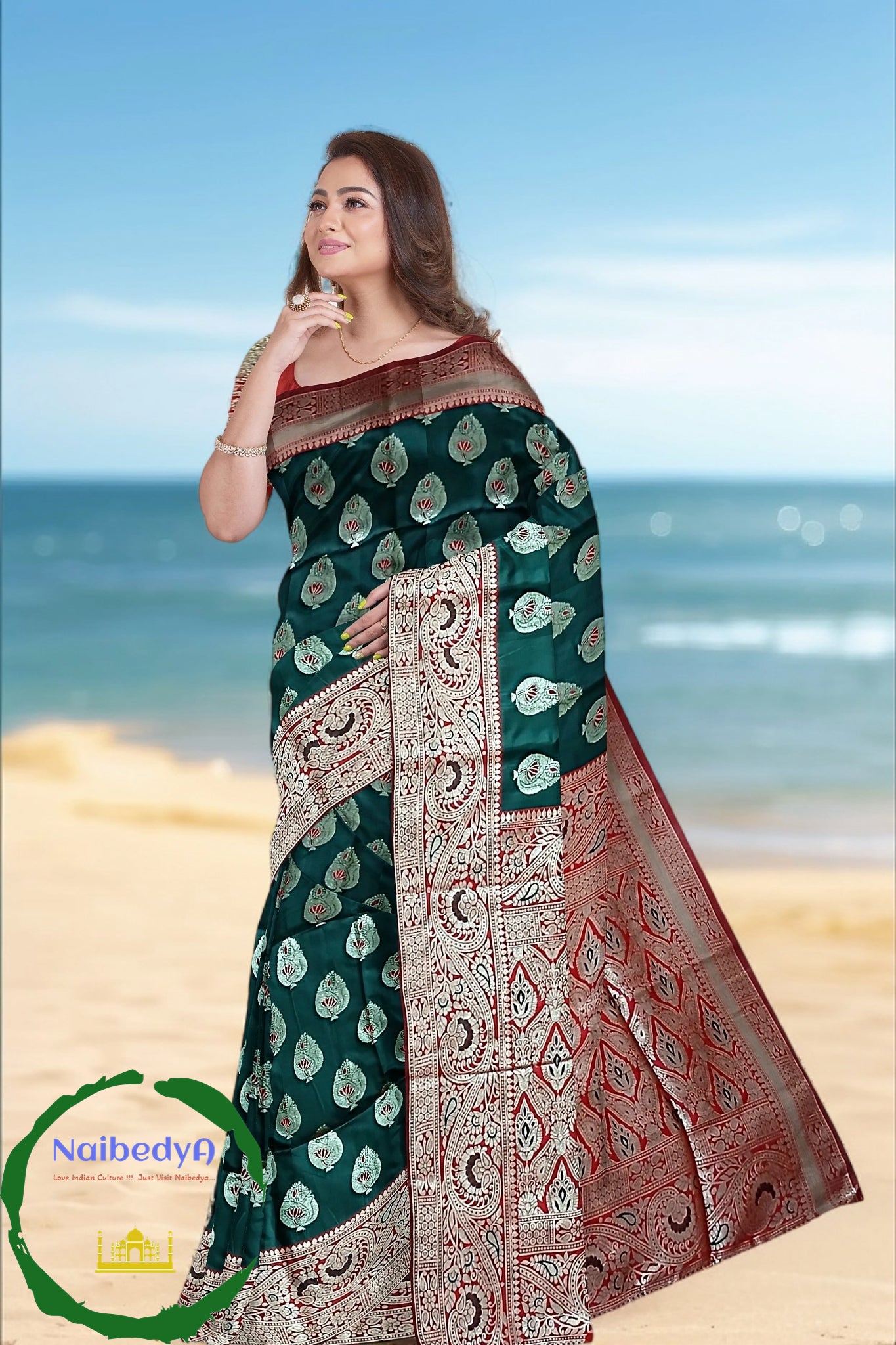 Exclusive Red & Green Patola Sari With Heavy Zari Works