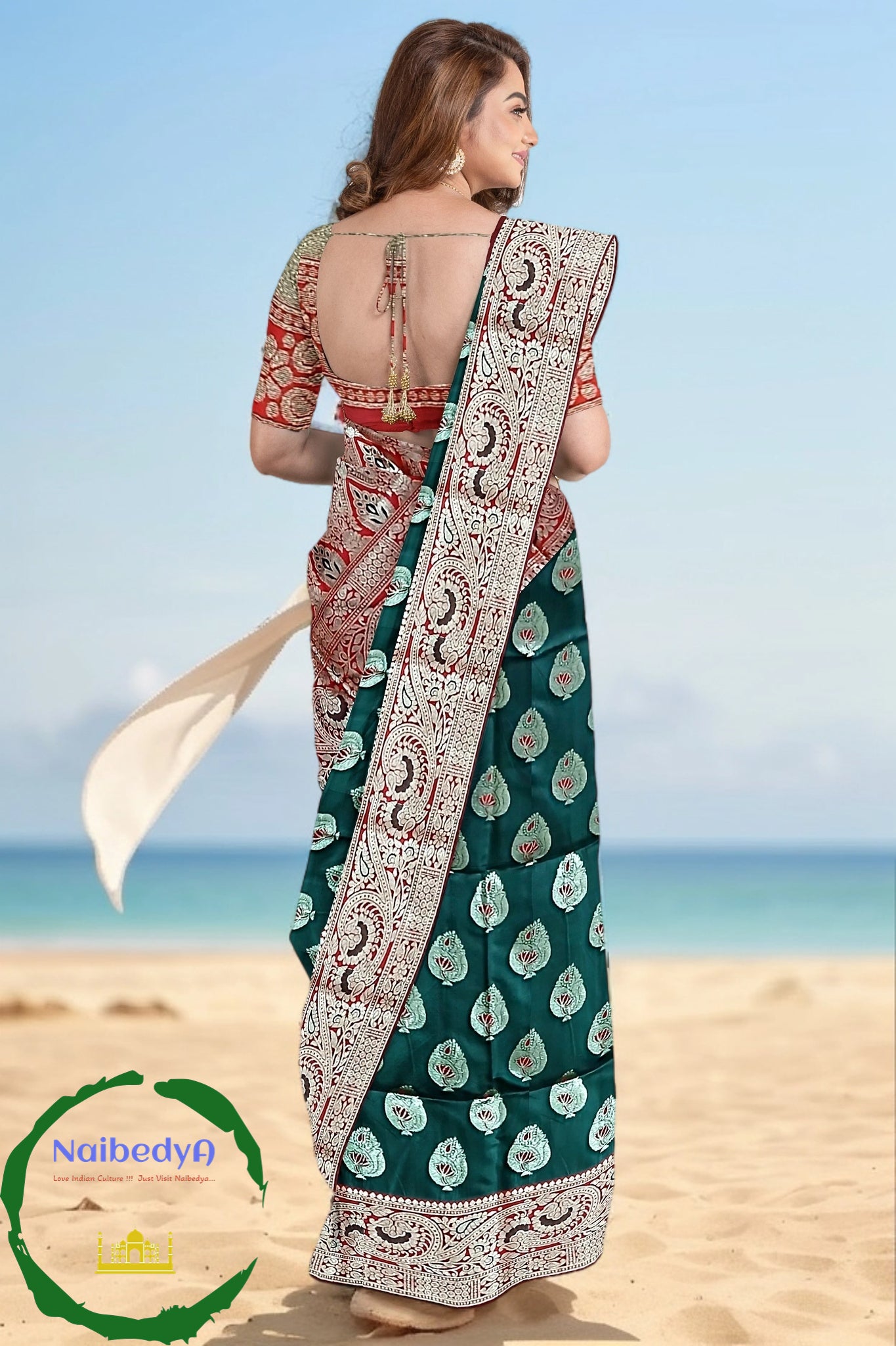 Exclusive Red & Green Patola Sari With Heavy Zari Works