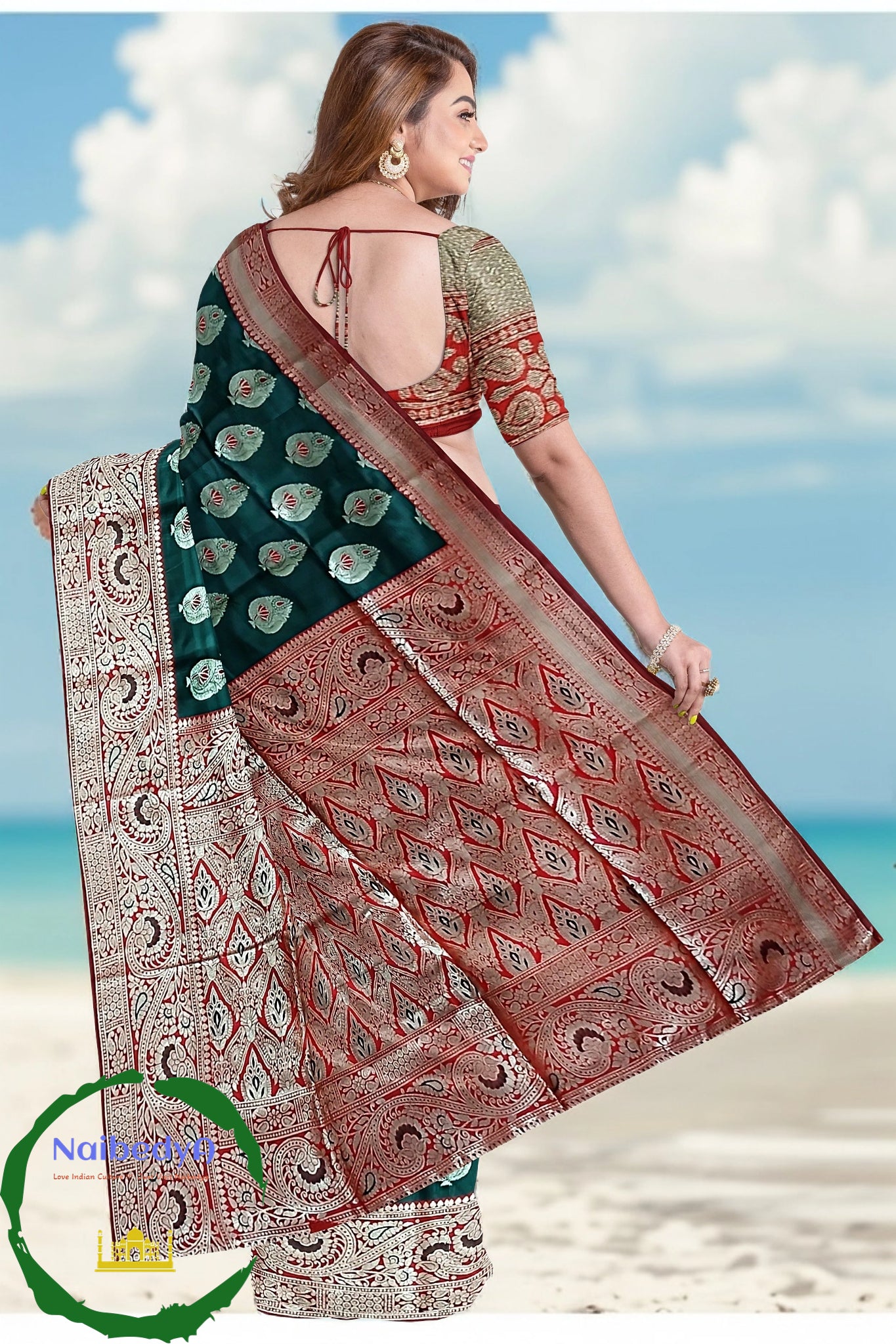 Exclusive Red & Green Patola Sari With Heavy Zari Works