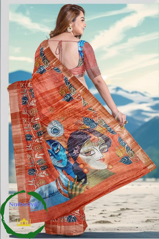 Kalamkari Shri Radha Krishna Art Sari For An Exclusive Looks