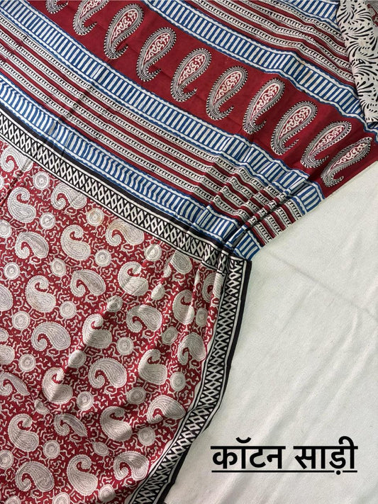 Hand Block Printing Saree In Mulmul Fabric