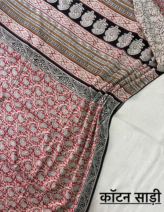 Hand Block Printing Saree In Mulmul Fabric