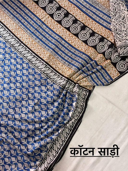 Hand Block Printing Saree In Mulmul Fabric