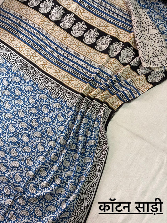 Hand Block Printing Saree In Mulmul Fabric