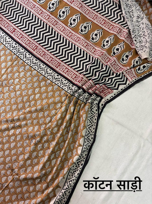 Hand Block Printing Saree In Mulmul Fabric