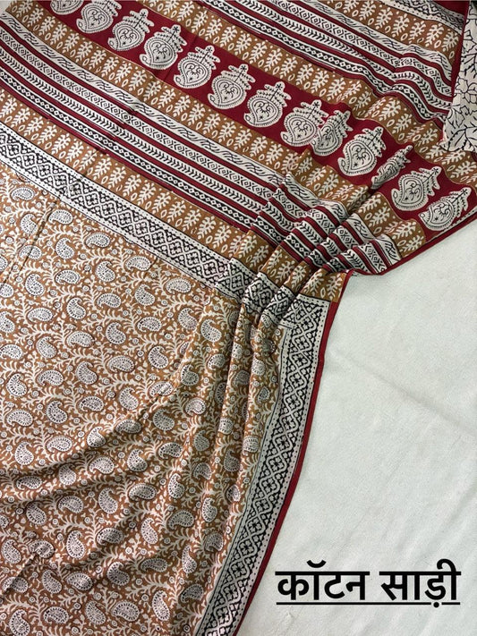 Hand Block Printing Saree In Mulmul Fabric