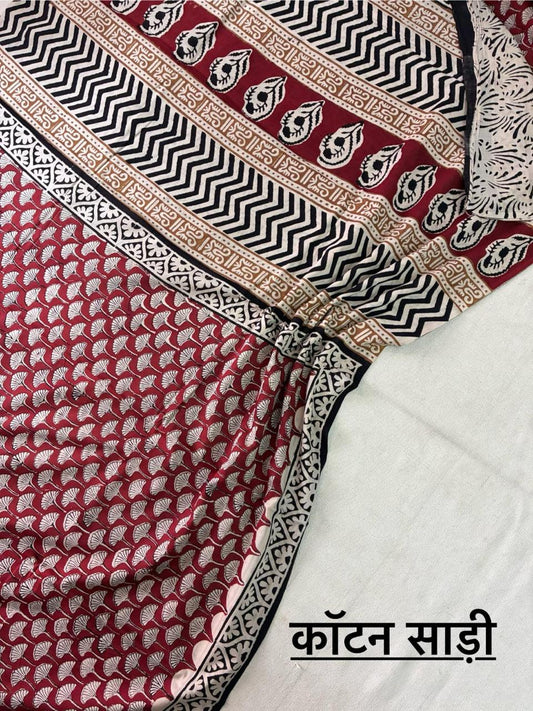 Hand Block Printing Saree In Mulmul Fabric