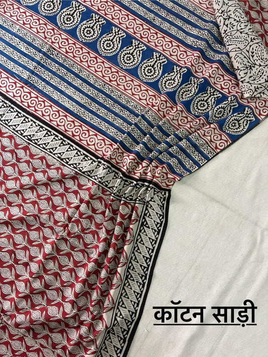 Hand Block Printing Saree In Mulmul Fabric