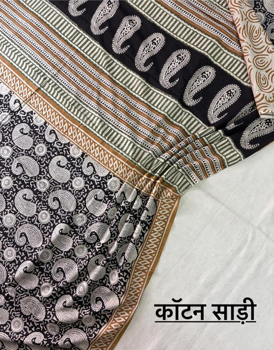 Hand Block Printing Saree In Mulmul Fabric
