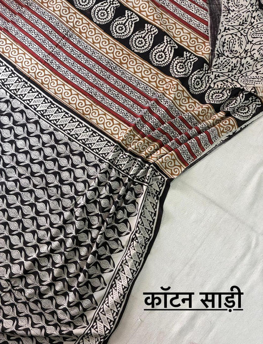 Hand Block Printing Saree In Mulmul Fabric