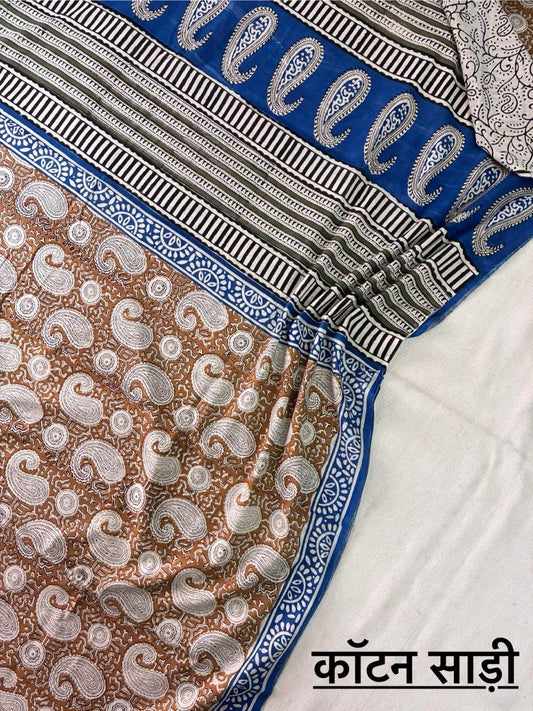 Hand Block Printing Saree In Mulmul Fabric