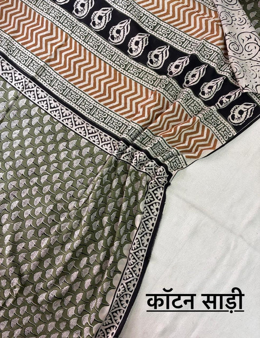 Hand Block Printing Saree In Mulmul Fabric