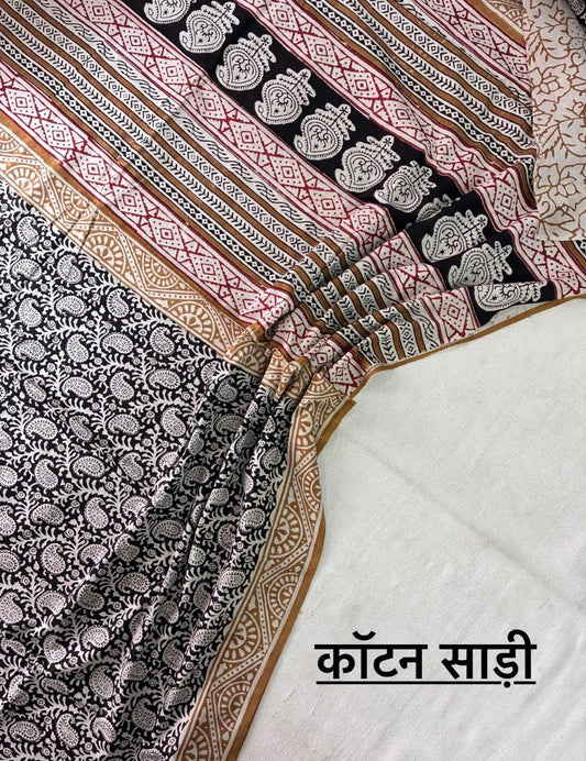 Hand Block Printing Saree In Mulmul Fabric