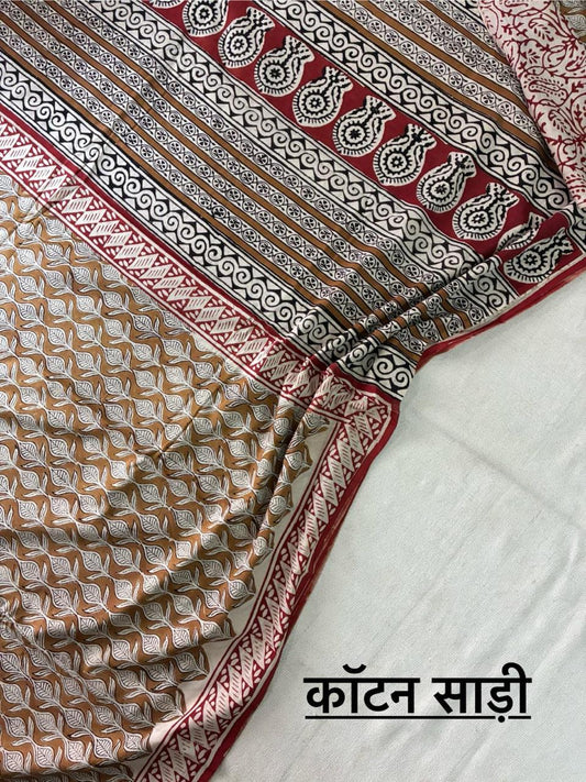 Hand Block Printing Saree In Mulmul Fabric