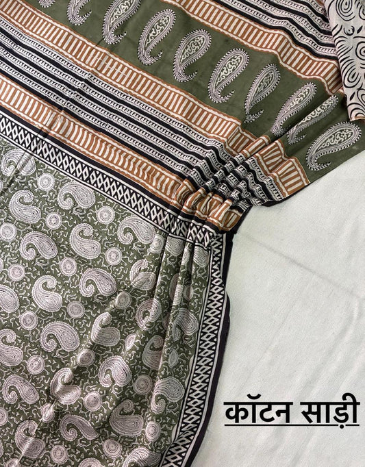 Hand Block Printing Saree In Mulmul Fabric
