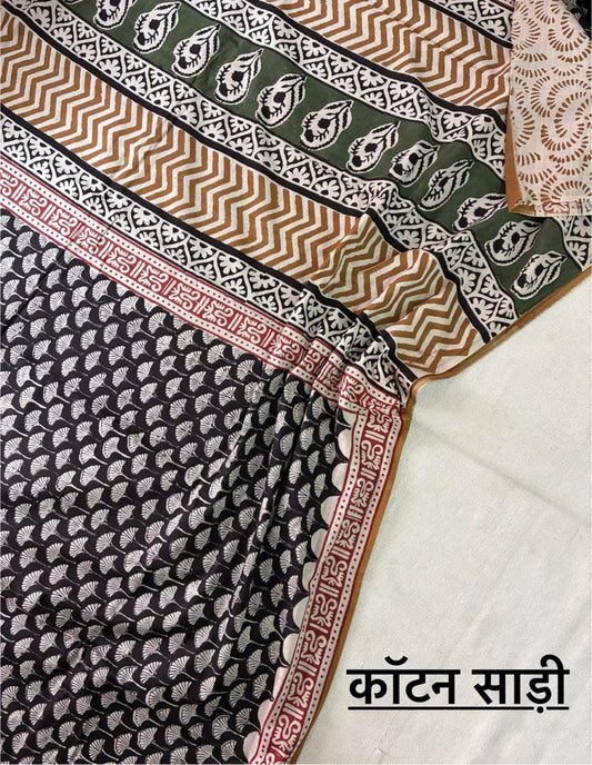 Hand Block Printing Saree In Mulmul Fabric