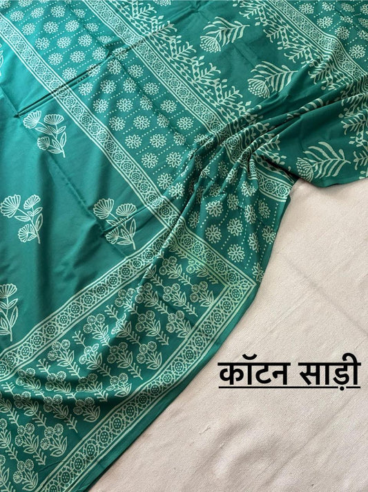 Hand Block Printing Saree In Mulmul Fabric