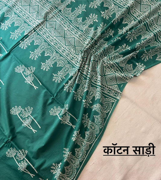 Hand Block Printing Saree In Mulmul Fabric