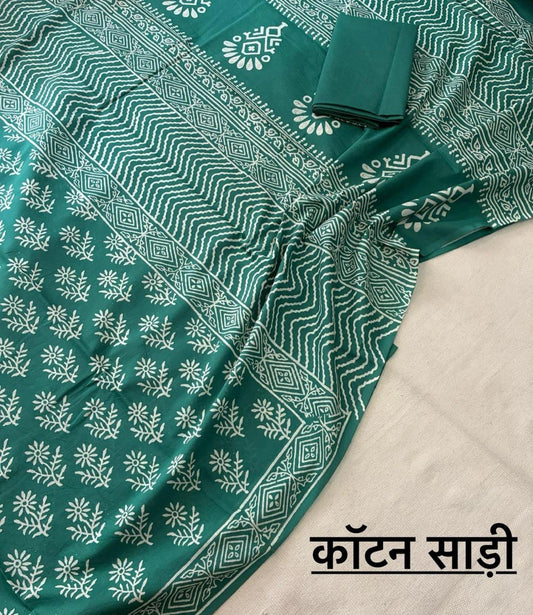 Hand Block Printing Saree In Mulmul Fabric