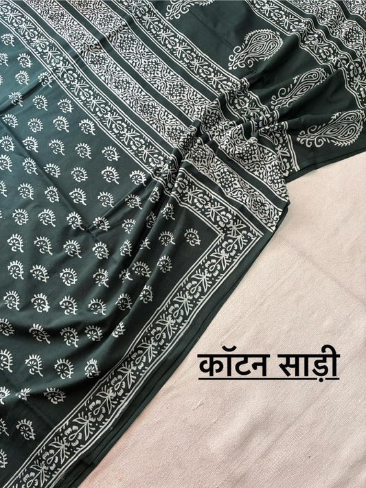 Hand Block Printing Saree In Mulmul Fabric